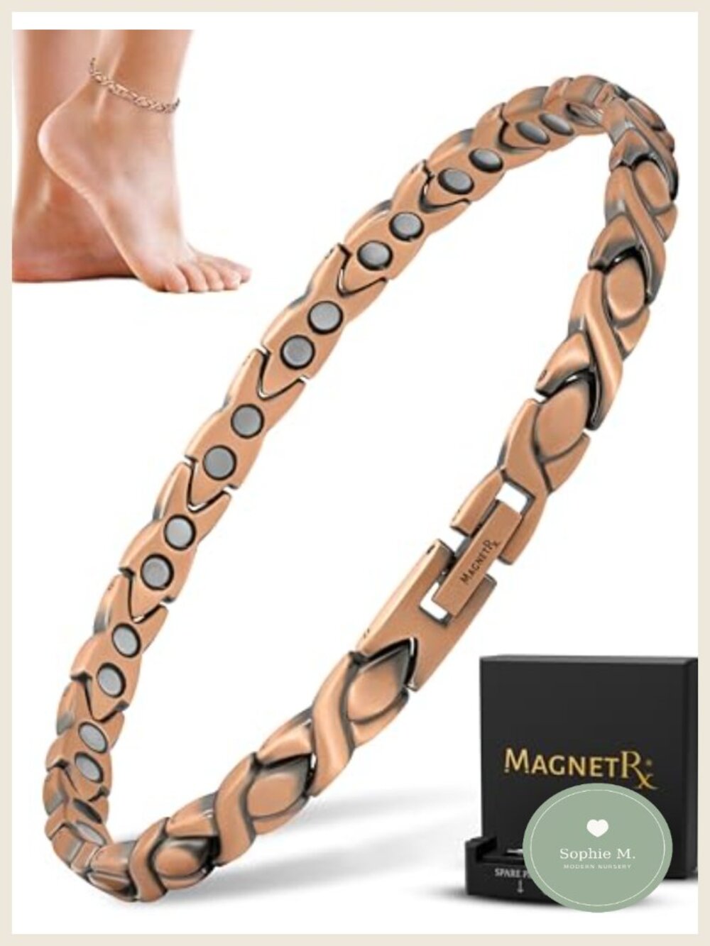 Copper Magnetic Anklet for Women 99.9% Pure Copper Ultra Strength Neodymium